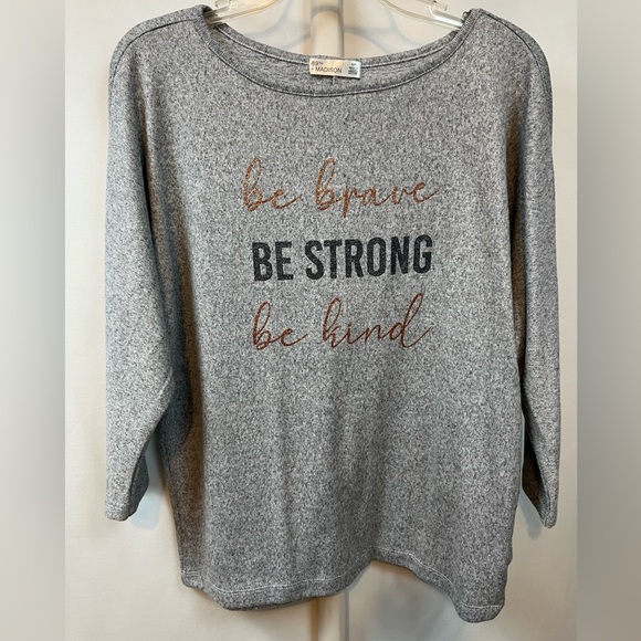 Grey 3/4 Sleeve ‘be brave, be strong, be kind’ Blouse SP - Picture 7 of 8